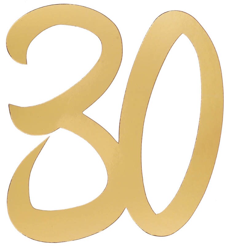 Gulddekorationer af pap 20 cm 30 år 4 stk