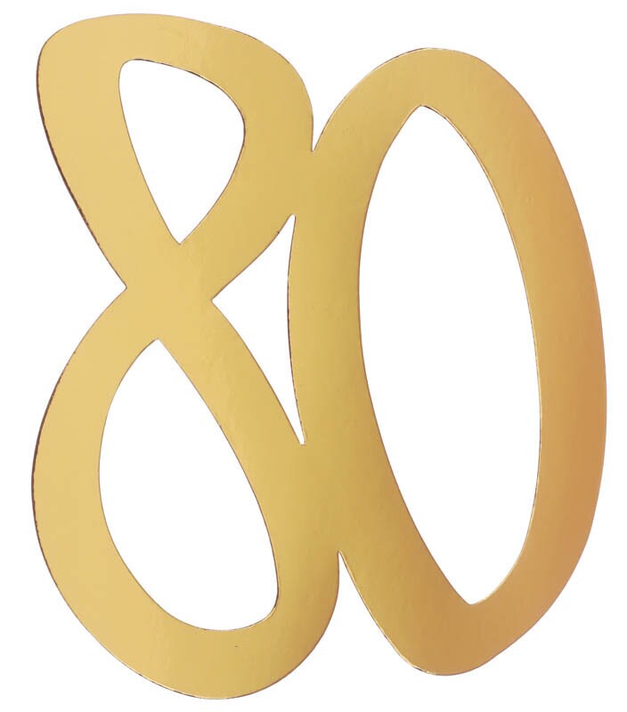 Gulddekorationer af pap 20 cm 80 år 4 stk