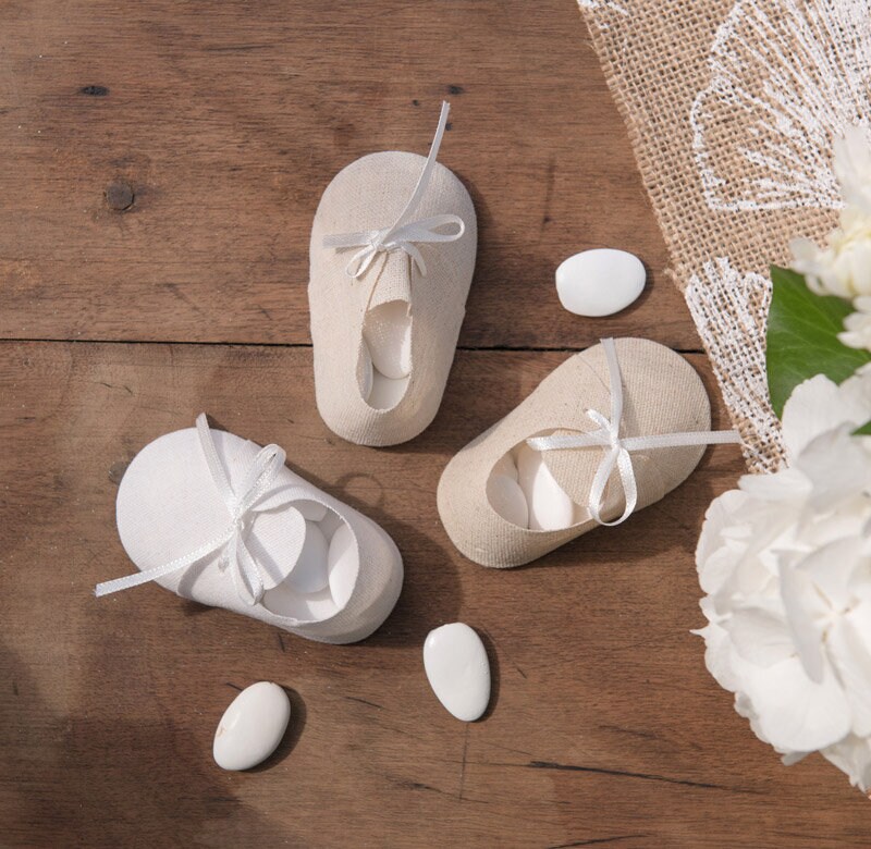 Babyshower - Gaveæsker hvide sko 4 stk.