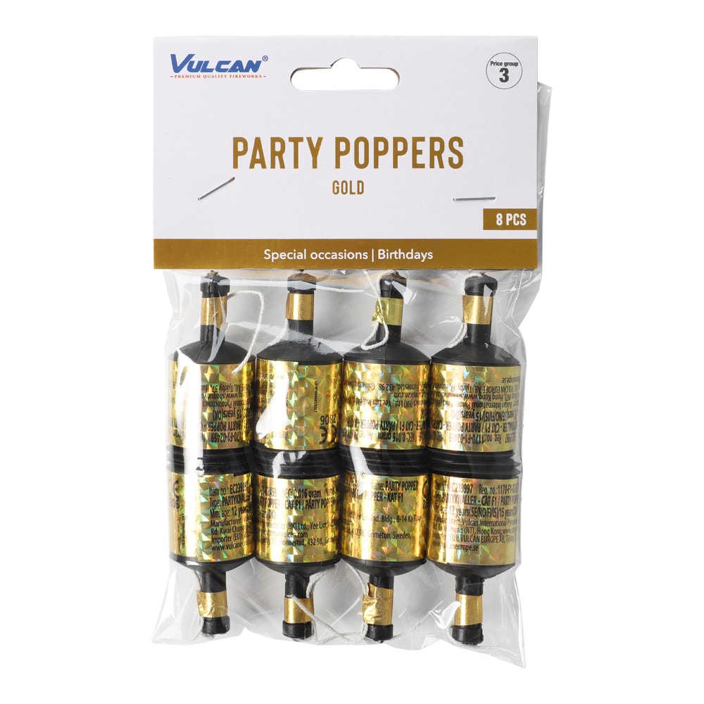 Party Poppers Guld 8 stk