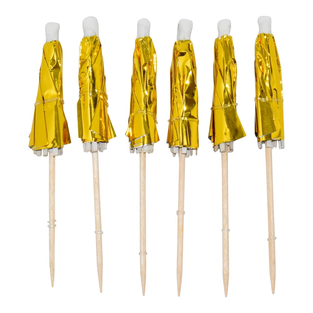 Partypicks Drinkparaplyer Guld 10 stk