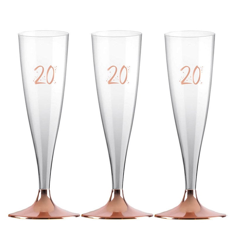 Champagneglas i Plast med Rosaguld 20 år, 6 stk