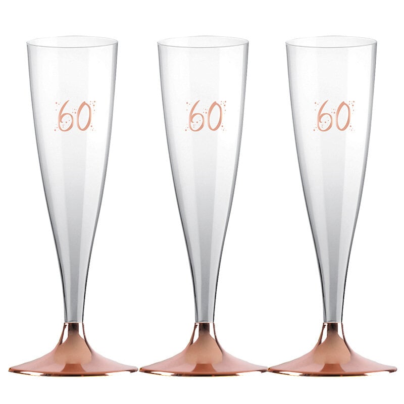 Champagneglas i Plast med Rosaguld 60 år, 6 stk