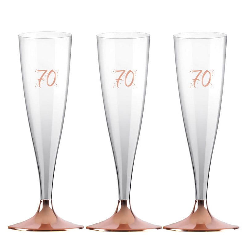 Champagneglas i Plast med Rosaguld 70 år, 6 stk