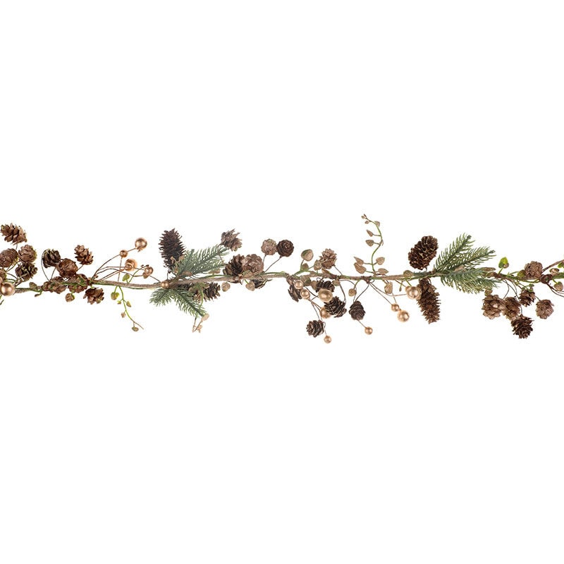 Guldfarvet guirlande med kogler og bær 120 cm