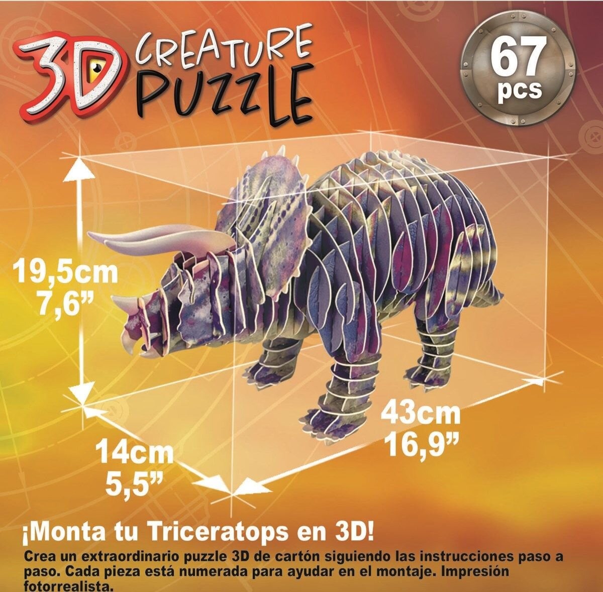 Educa 3D-puslespil - Triceratops 67 brikker