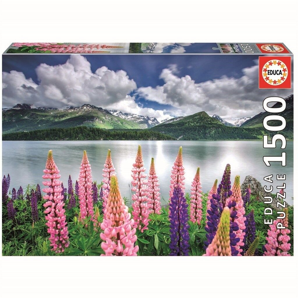 Educa Puslespil - Lupins on the shore of Lake Sils, Switzerland 1500 brikker