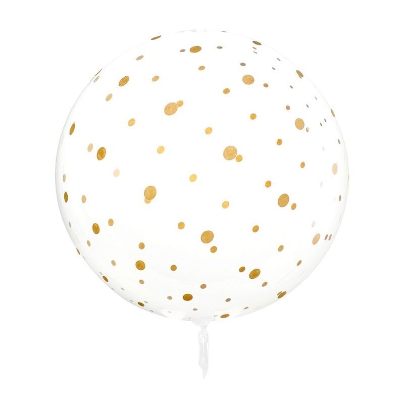 Rund transparent ballon med guldprikker 60 cm