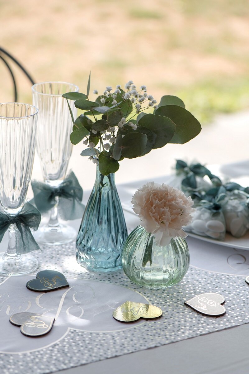 Blå diamantformede glasvaser 14,5 cm 12 stk