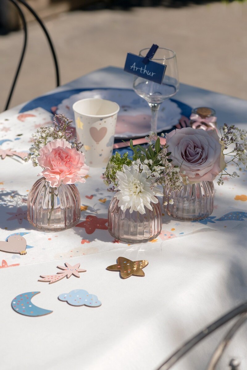 Lyserøde runde glasvaser 8 cm 12 stk