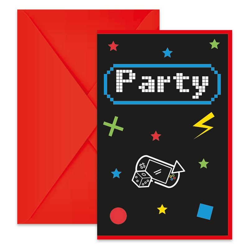 Gamers Party - Invitationer med konvolutter 6 stk