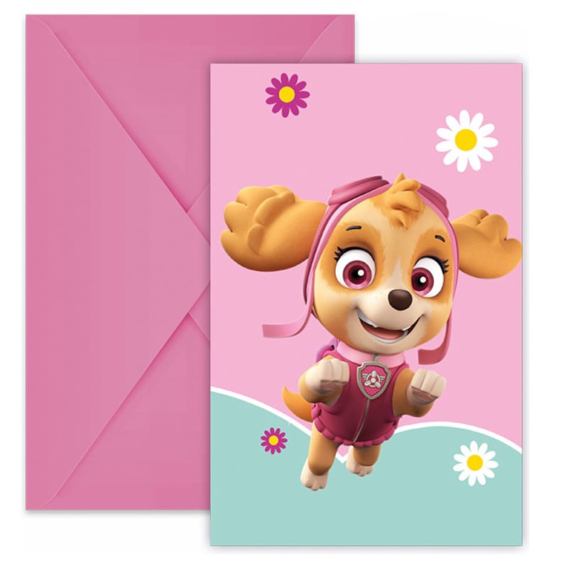 Paw Patrol Skye - Invitationer med konvolutter 6 stk