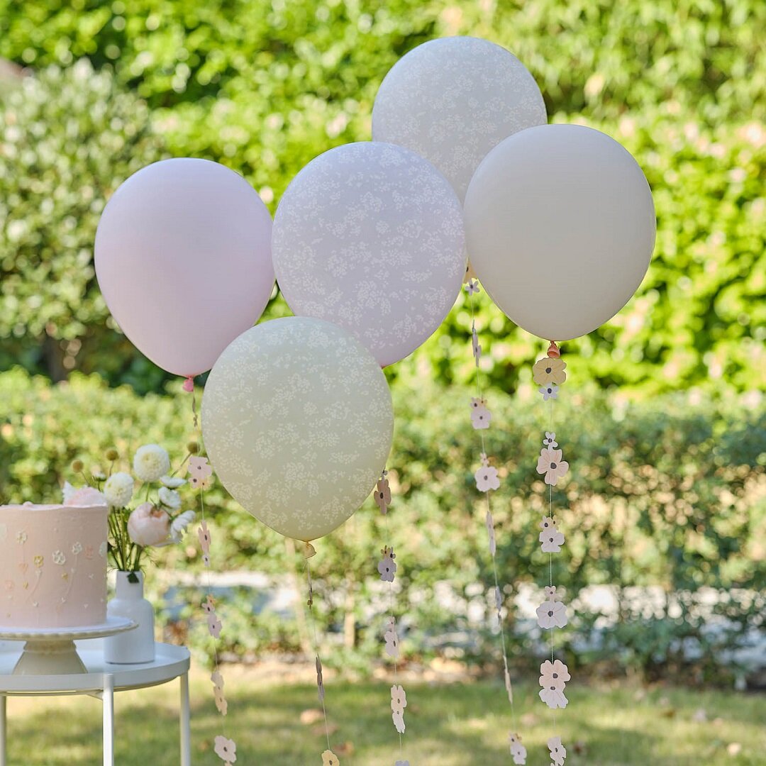 Pink Floral - Balloner med ballonhale 5 stk