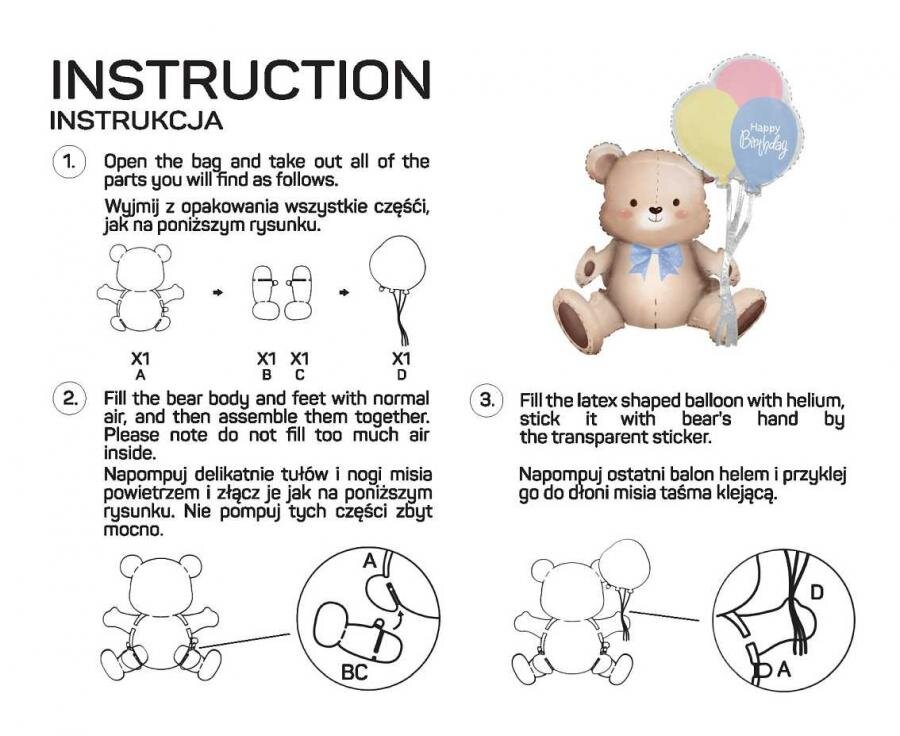 Teddybjørn Siddende Folieballon 76 cm