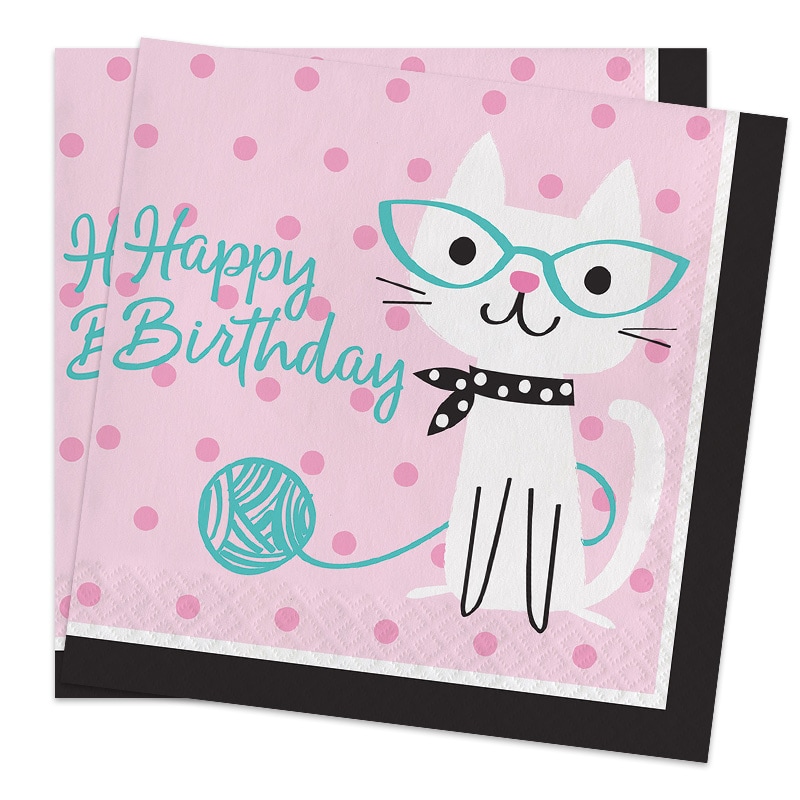 Cat Party - Servietter Happy Birthday 16 stk