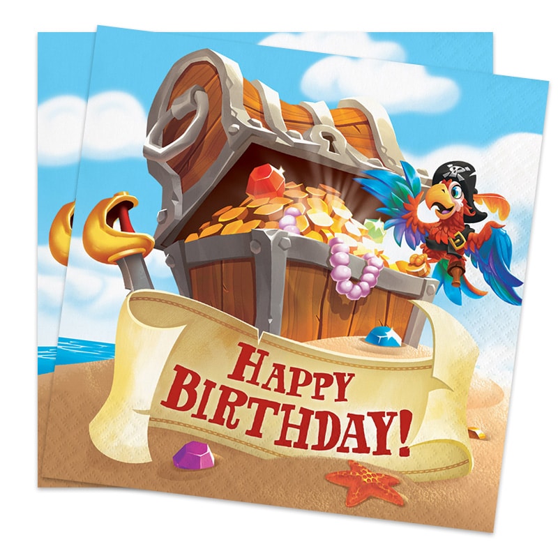 Pirates Treasure, Servietter Happy Birthday 16-pack