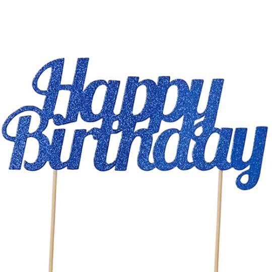 Kagedekoration Happy Birthday - Blå glitter