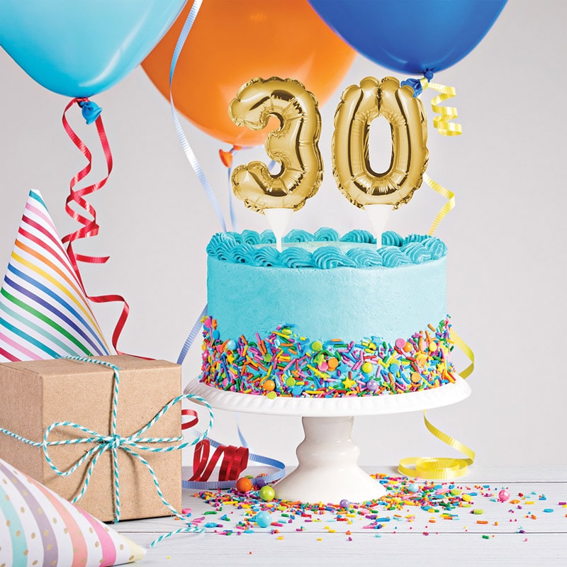 Kagedekoration, Folieballon i guld 0-9