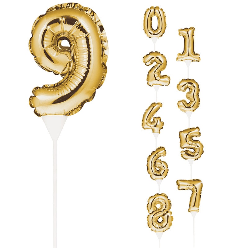 Kagedekoration, Folieballon i guld 0-9