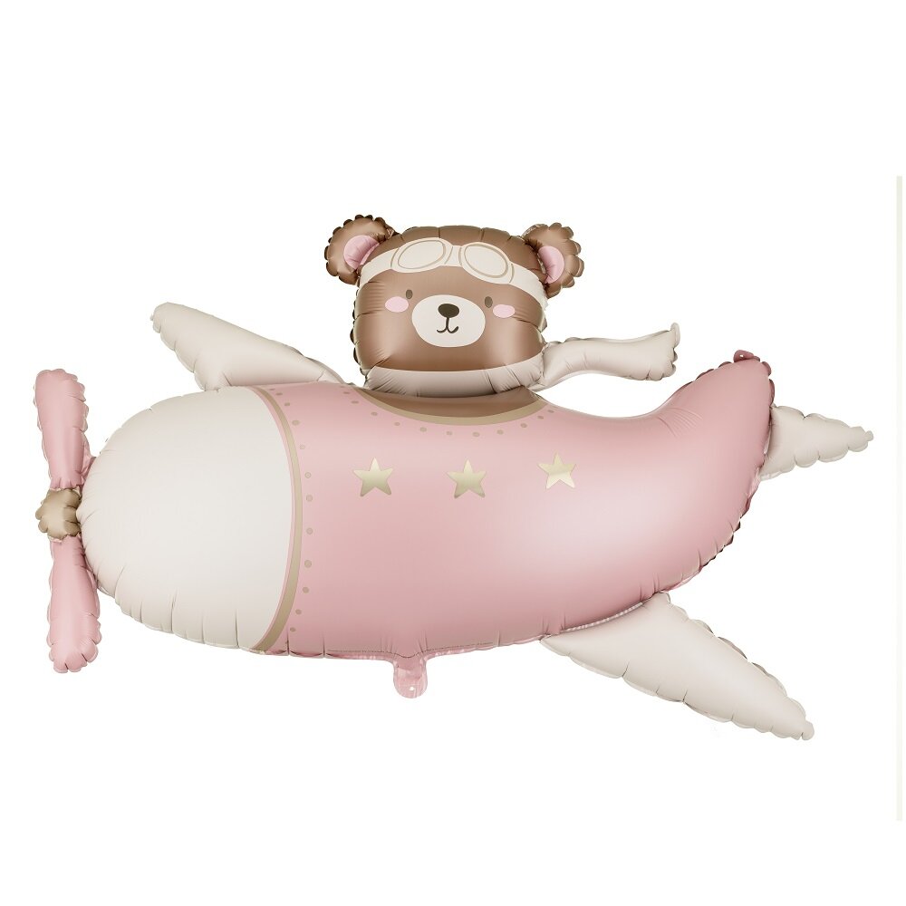 Folieballon Teddybjørn i lyserødt fly 94 cm