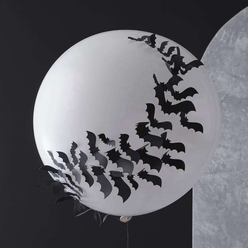Fright Night - Stor hvid ballon med 3D flagermus