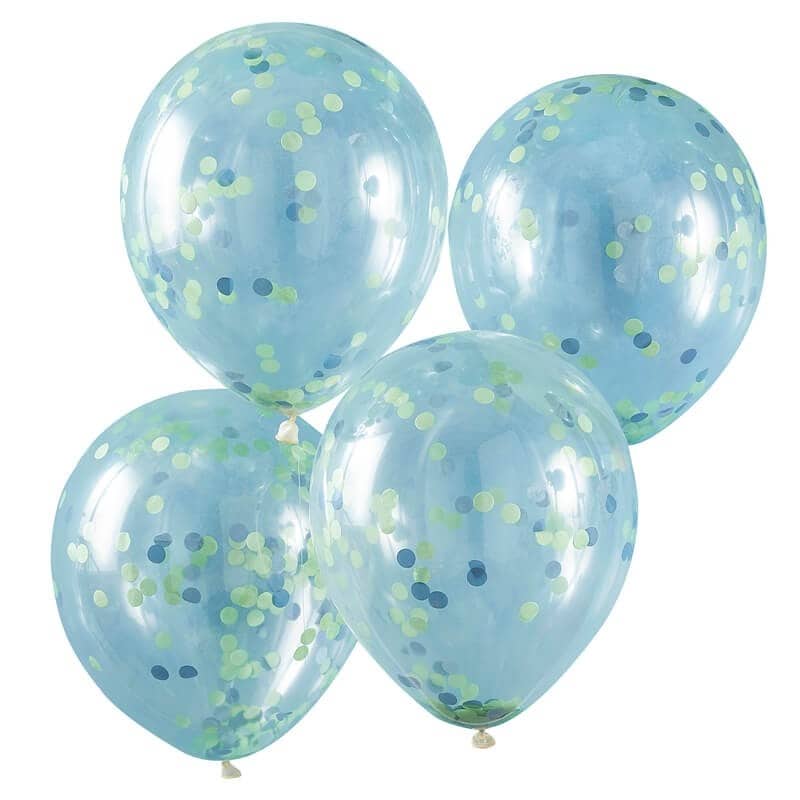 Balloner med grønt og blåt konfetti 5 stk.