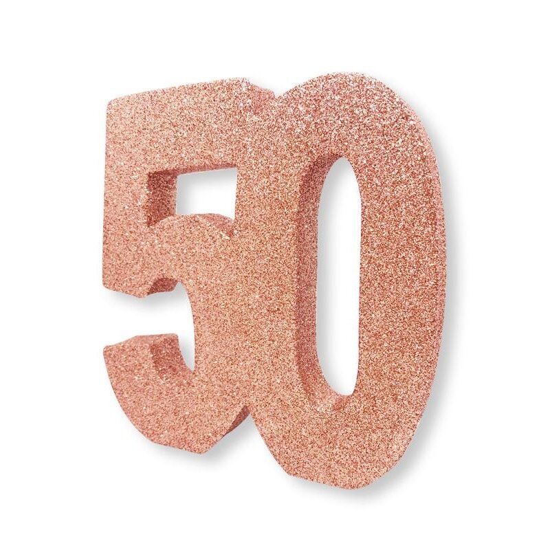 Rosaguld glitrende borddekoration 50 år