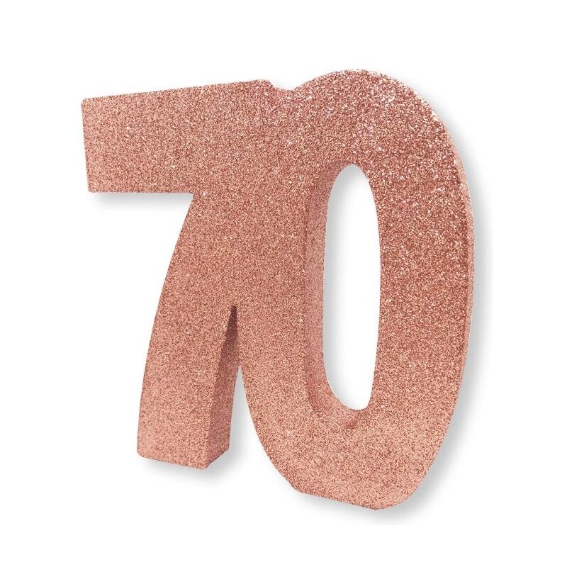 Rosaguld glitrende borddekoration 70 år