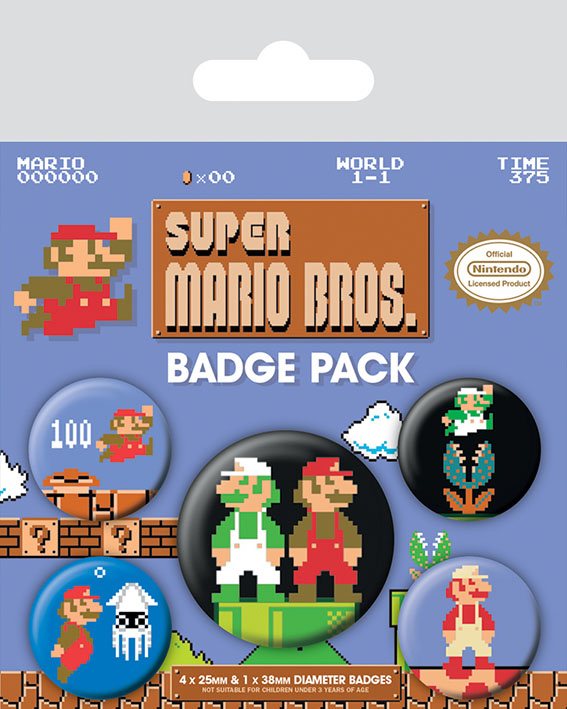 Super Mario Bros, Badges 5 stk. Retro