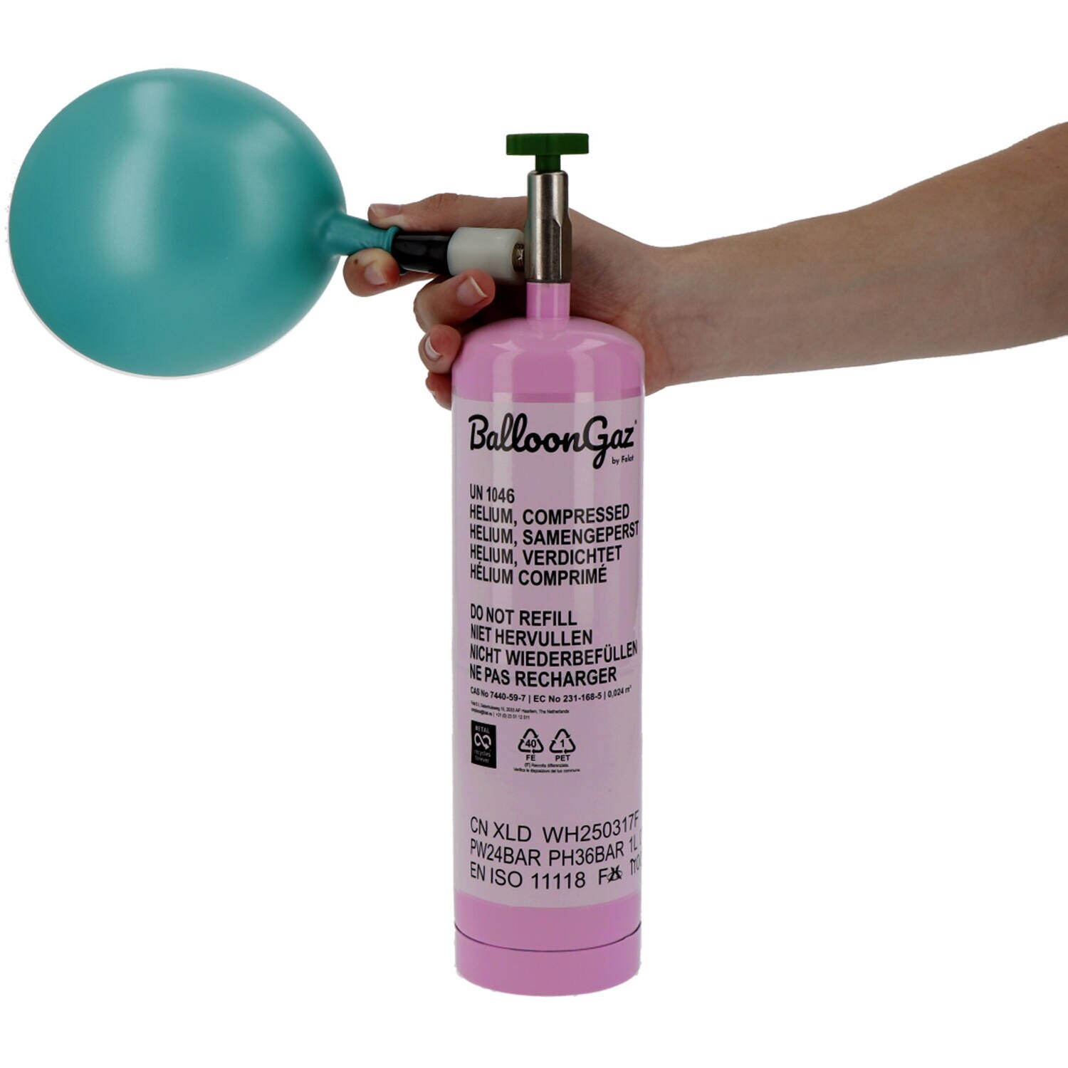 Heliumflaske til 1 folieballon eller 3 latexballoner