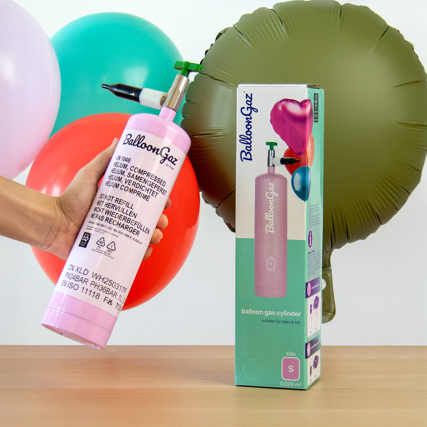 Heliumflaske til 1 folieballon eller 3 latexballoner