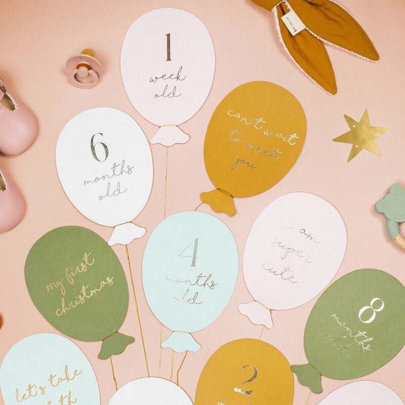 Ballonformede kort til milepæle 12-pak