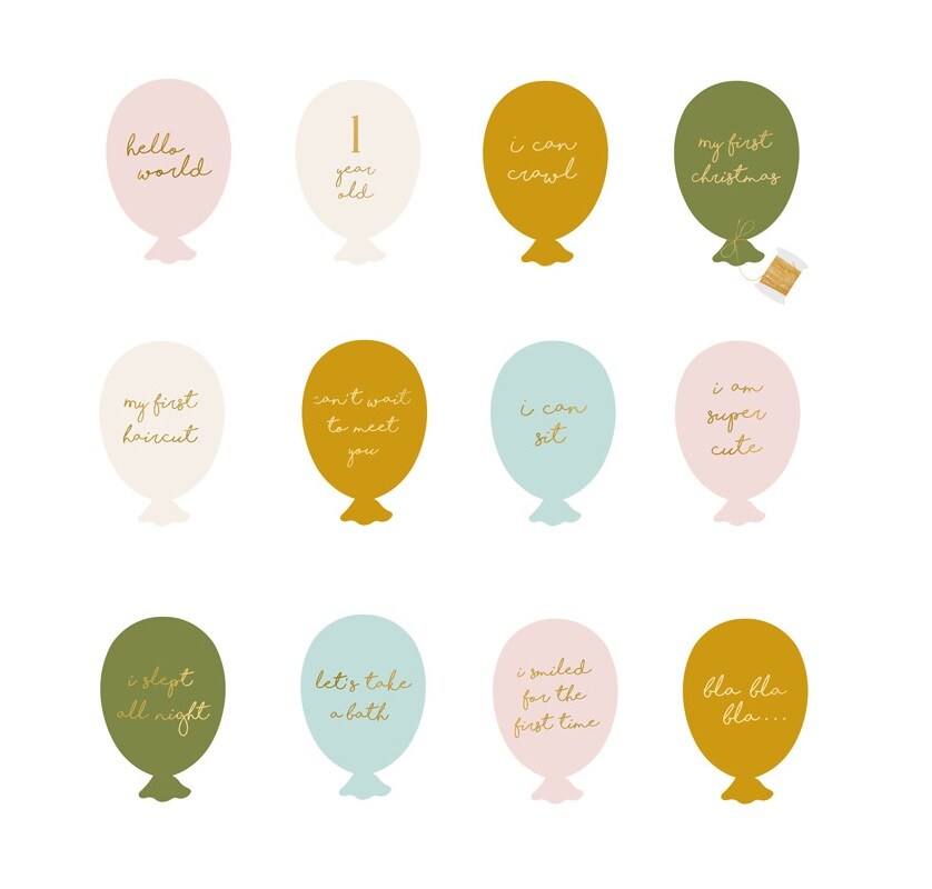 Ballonformede kort til milepæle 12-pak