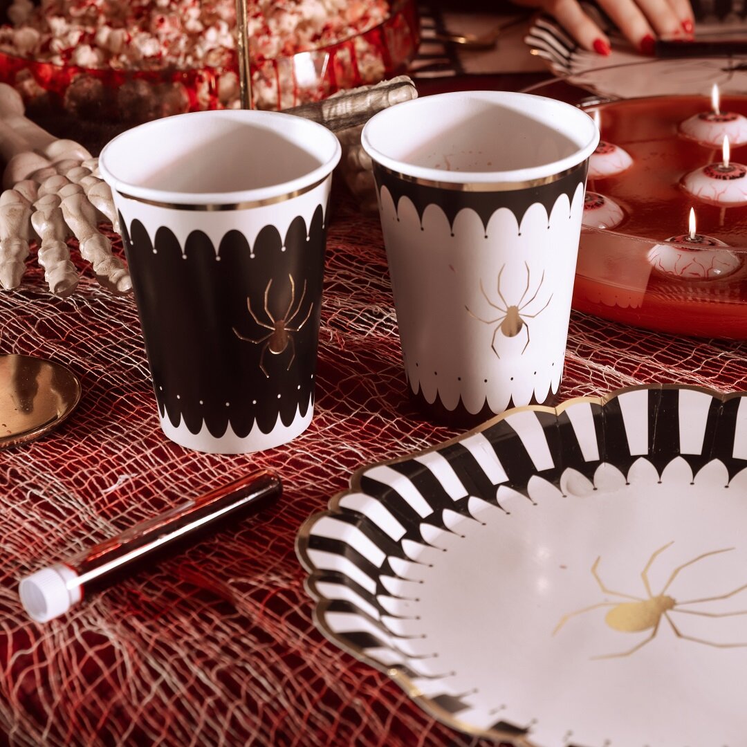 Halloween-krus med guldedderkop 6 stk