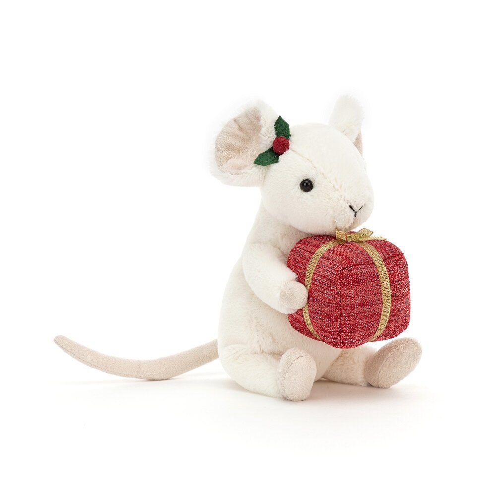 Jellycat - Merry Mouse med en gave 18 cm