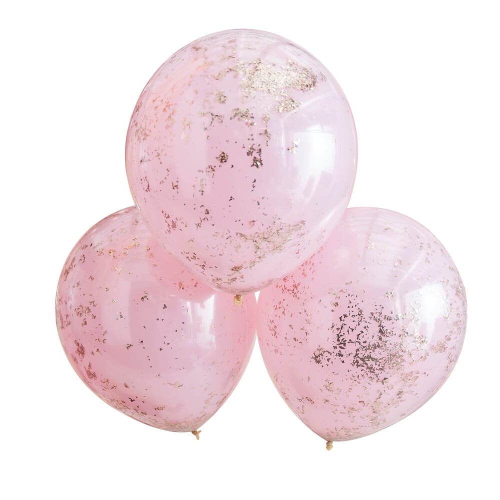 Balloner, Pink Double Layer Rosaguld konfetti 3 stk.