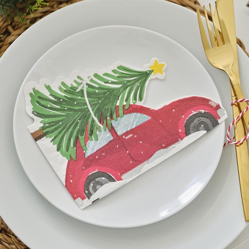 Servietter - Bil med juletræ 16 stk