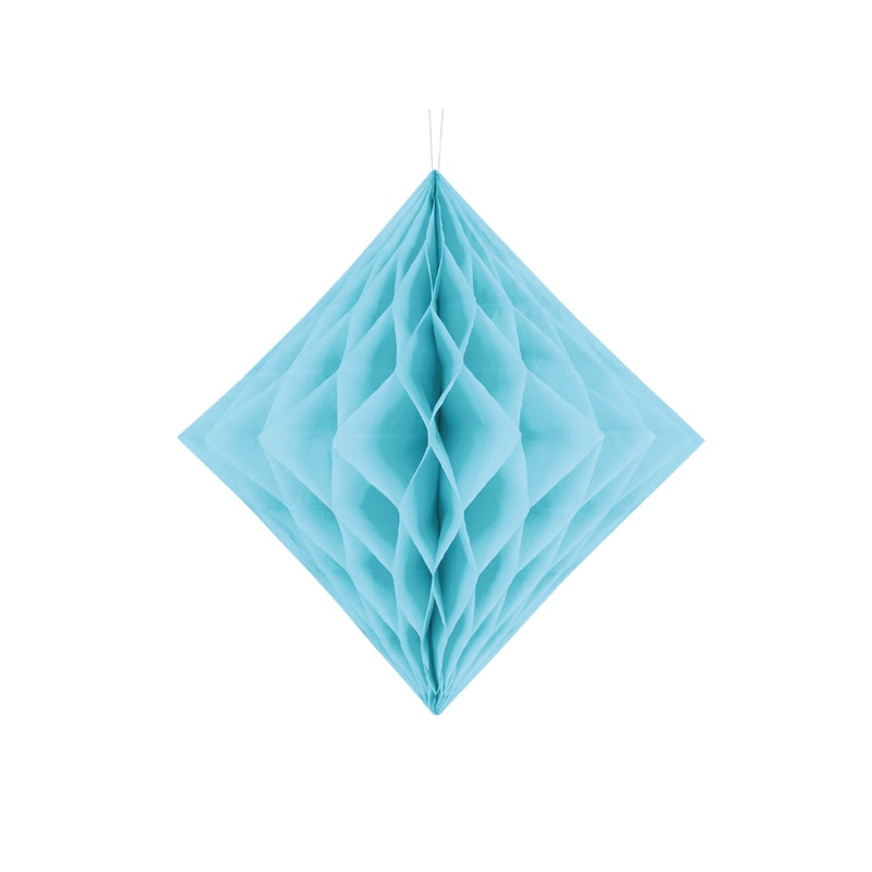 Lyseblå diamantformet dekoration i honeycomb 20-30 cm