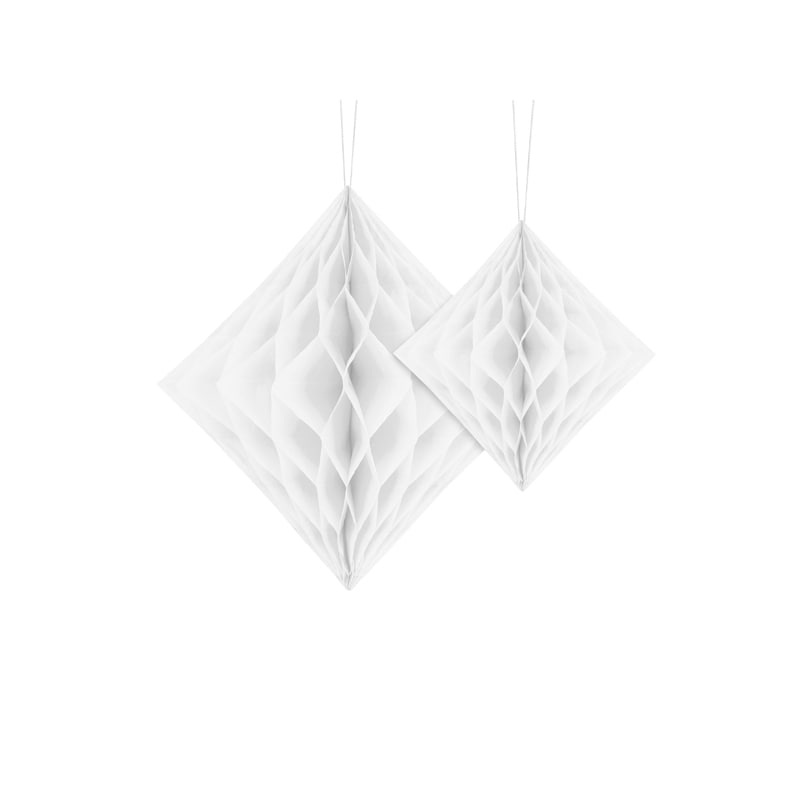 Hvid diamantformet dekoration i honeycomb 20-30 cm