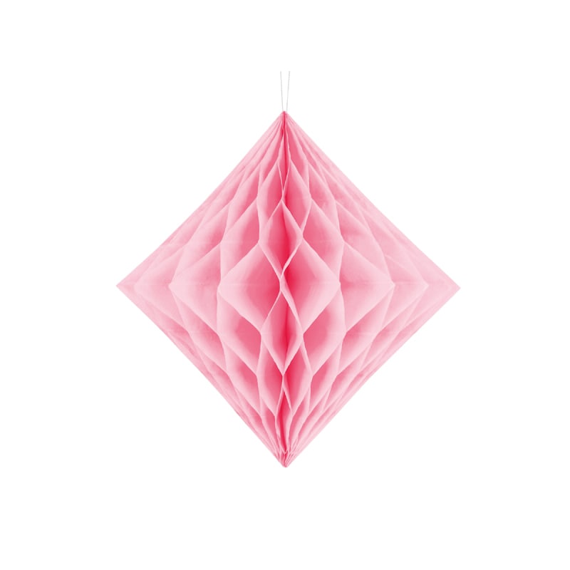 Lyserød diamantformet dekoration i honeycomb 20-30 cm