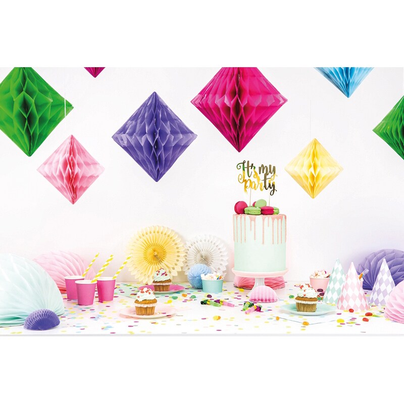 Pink diamantformet dekoration i honeycomb 20-30 cm