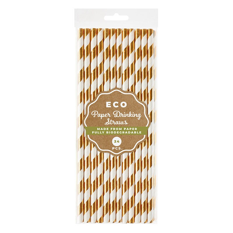 Sugerør af karton - Stripete Rosa 24 stk.