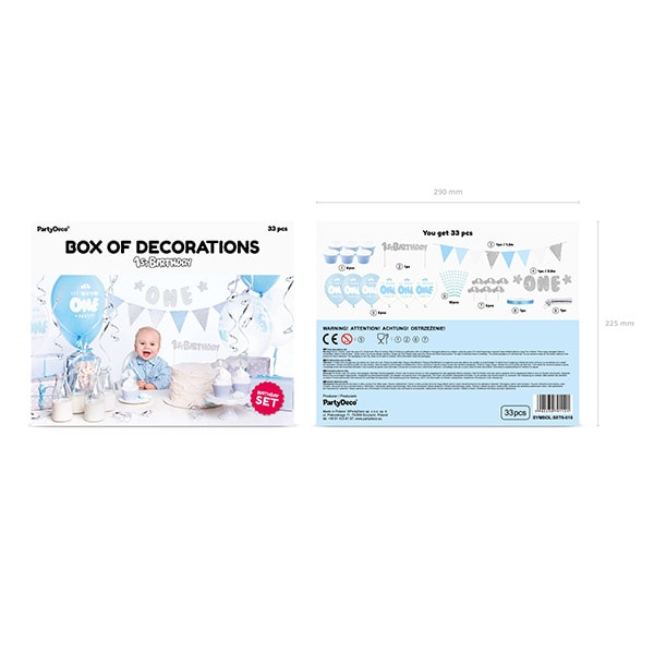 Dekorationssæt 1-årstema i blåt og sølv