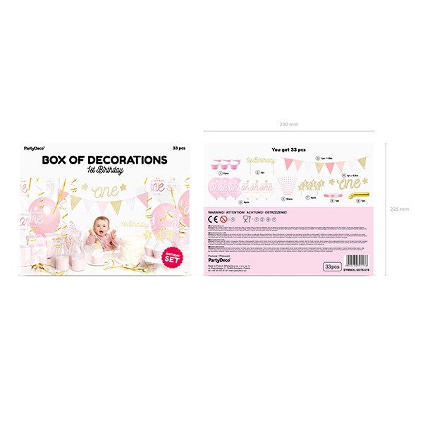 Dekorationssæt 1-årstema i lyserød & guld