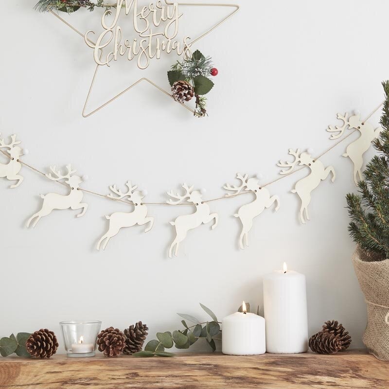 Juledekoration - Guirlande med rensdyr i træ 150 cm