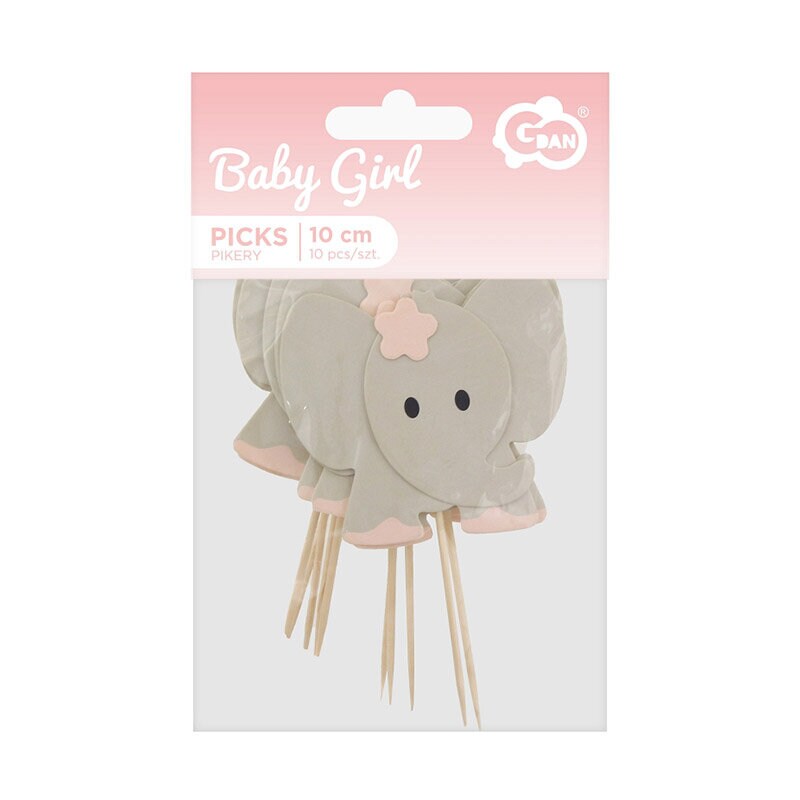 Kage dekorationer - Rosa elefanter, 10 stk.