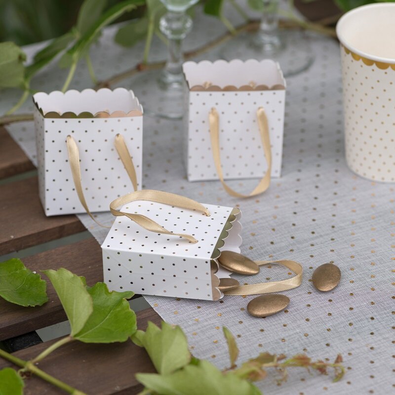 Små Gaveposer - Hvide & Guld 6 stk