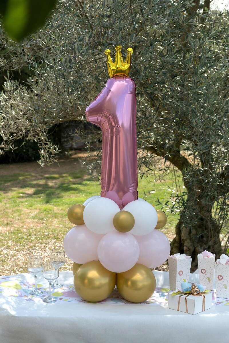 1 år ballon dekorationssæt i lyserødt