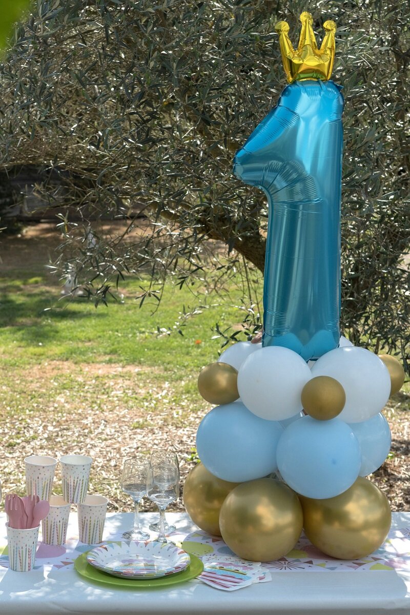 1 års ballon dekorationssæt i blåt