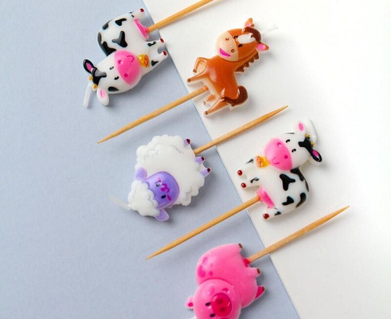 Kagelys Party Picks - Bondegårdsdyr 5 stk